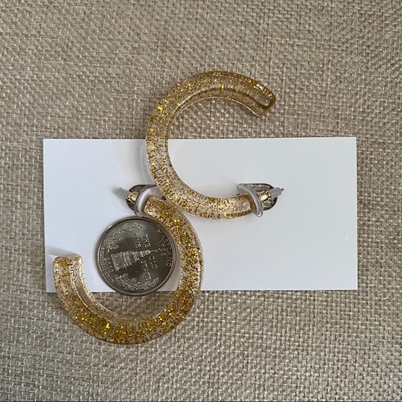 NWOT Clear and Gold Glitter Hoop Statement Earrings - Picture 2 of 3